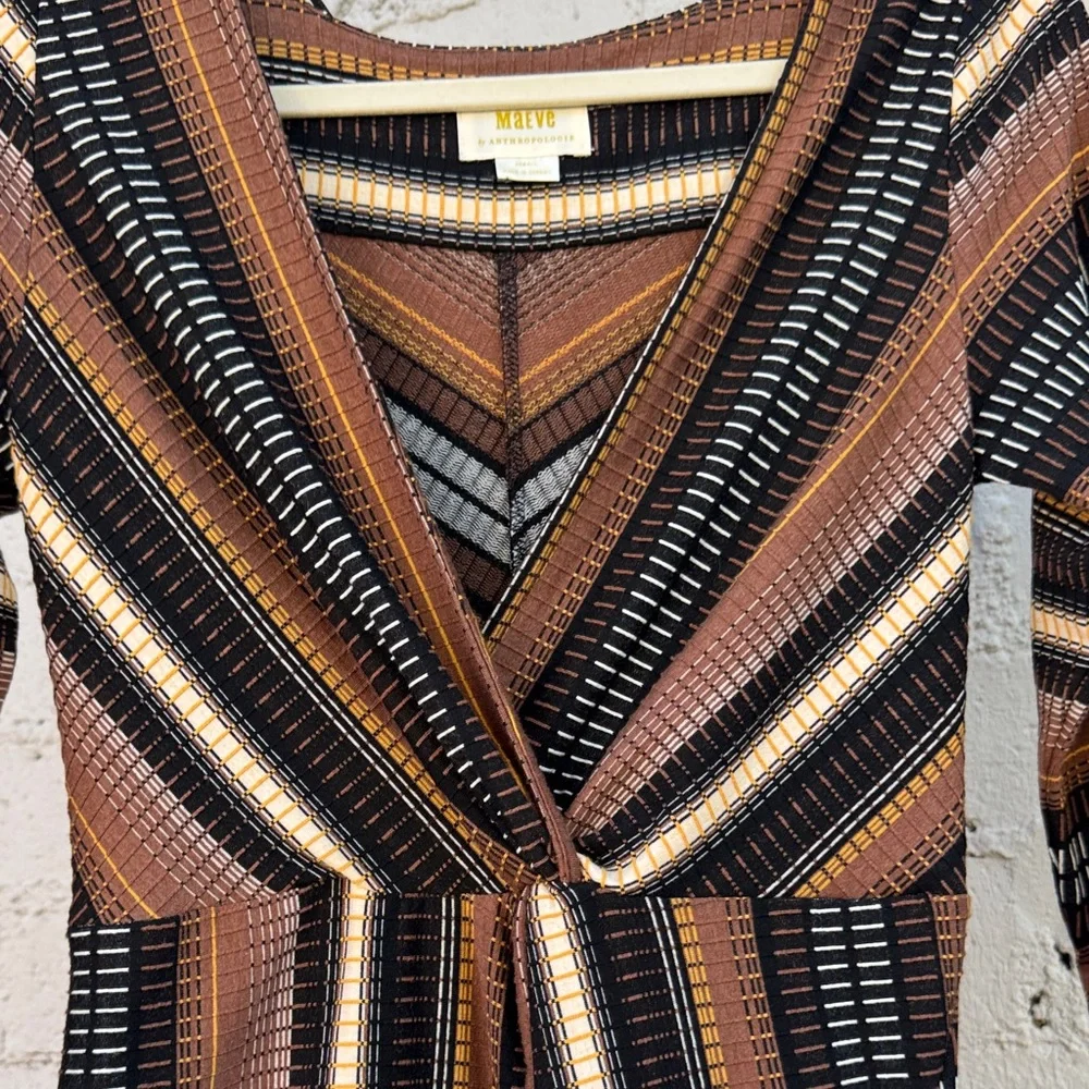 Maeve by Anthropologie Striped Wrap Midi Dress Brown Size XS - Picture 7 of 12